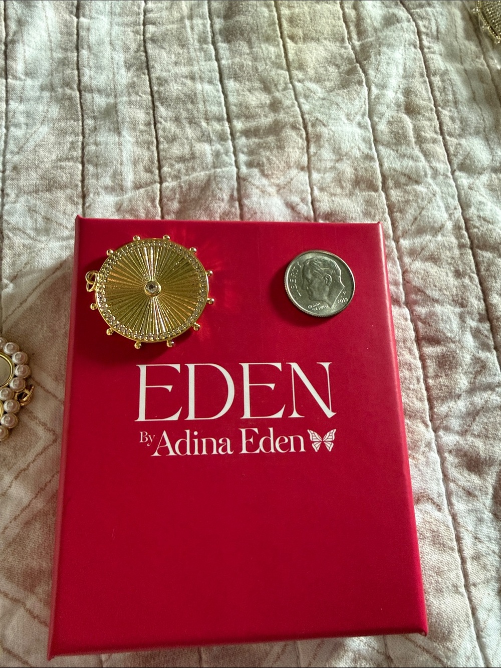 Adina Eden Gold-Tone Compass Charm with Red Presentation Box